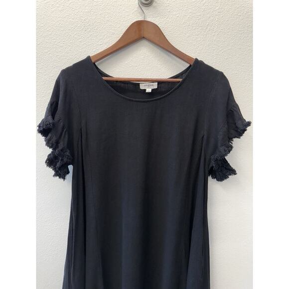 Umgee Babydoll Dress Womens Size L Black Linen Fringe Hem Beachy Boho Western - Picture 3 of 8